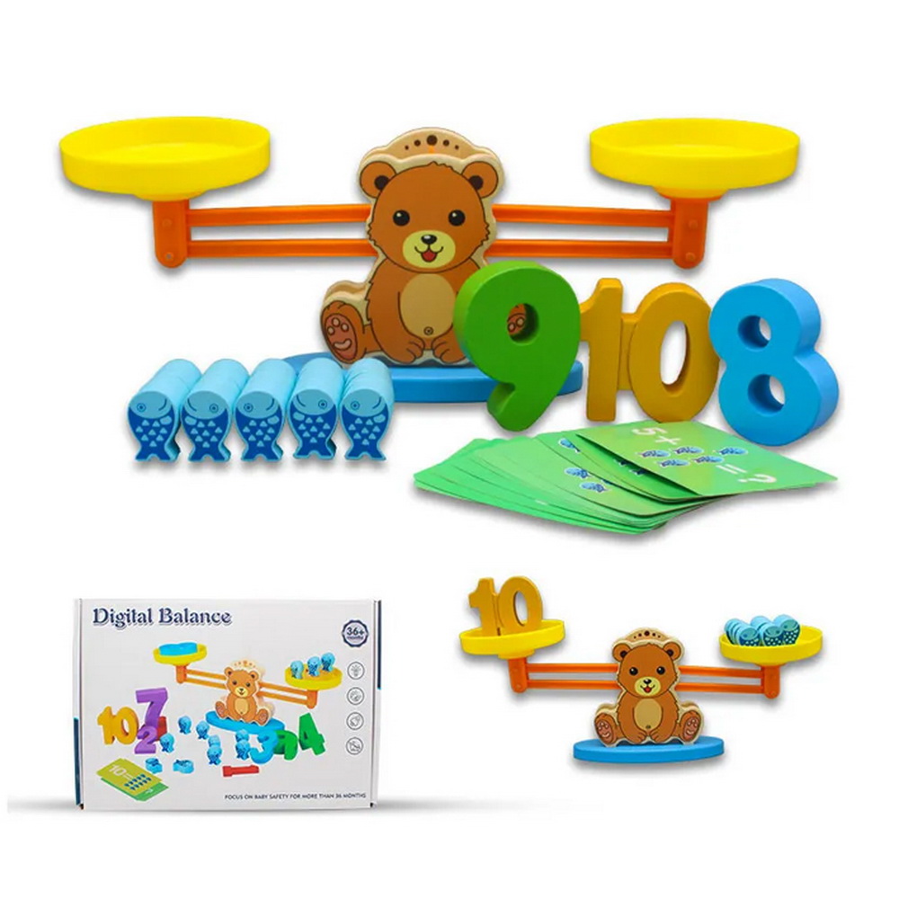 JUEGO MADERA EQUILIBRIO NUMEROS Y PECES